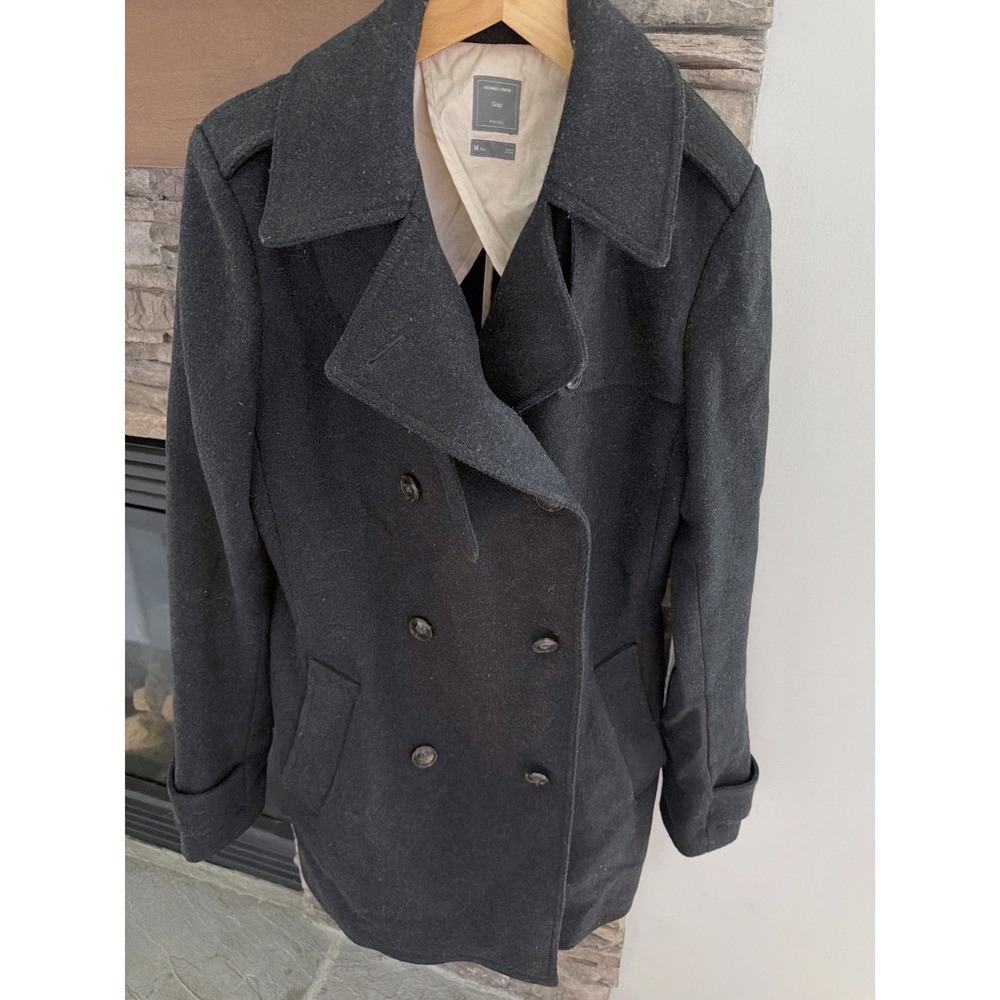 Gap Pea Coat Womens Medium Tall Charcoal Gray Wool Blend Italian Made in Italy